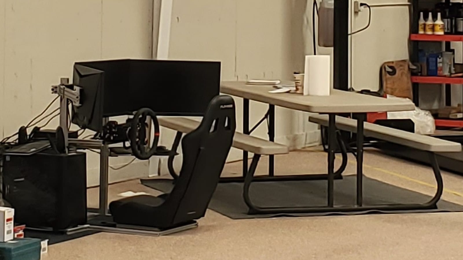 The B2 Motorsports racing simulator in the Huntsville shop